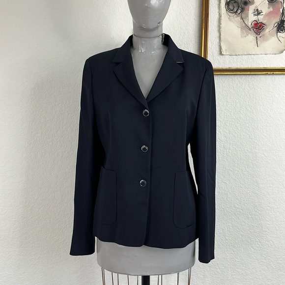 Burberry Jackets & Blazers - Burberry London Silver Enamel Button Navy Wool Stretch Blue Blazer